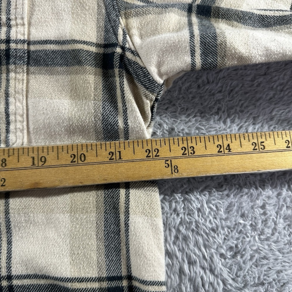 Uniqlo Flannel Shirt Mens Large‎ Plaid Beige Blue Cotton Utility Warm Pocket - Picture 6 of 8